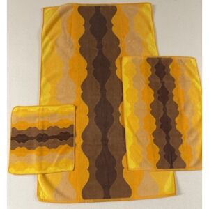 Vtg JC Pennys Towels MCM Yellow Orange Groovy Stripes 1 Set Bath Hand Washcloth